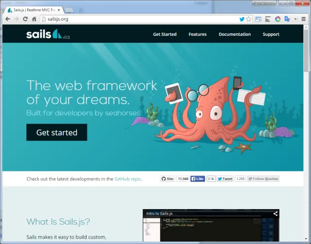 Рисунок 1. Официальный сайт sails.js